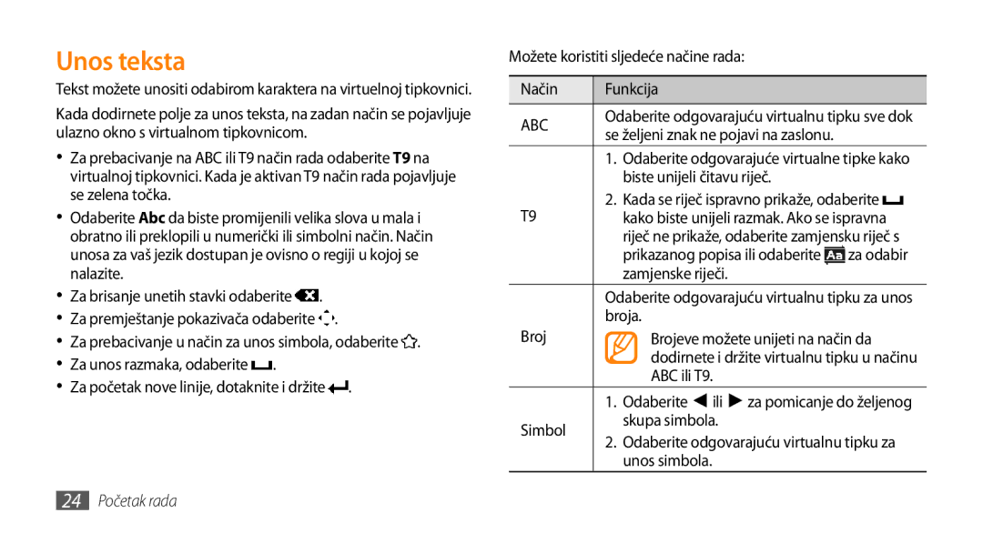 Samsung GT-B7722QKATWO, GT-B7722QKATRA manual Unos teksta 