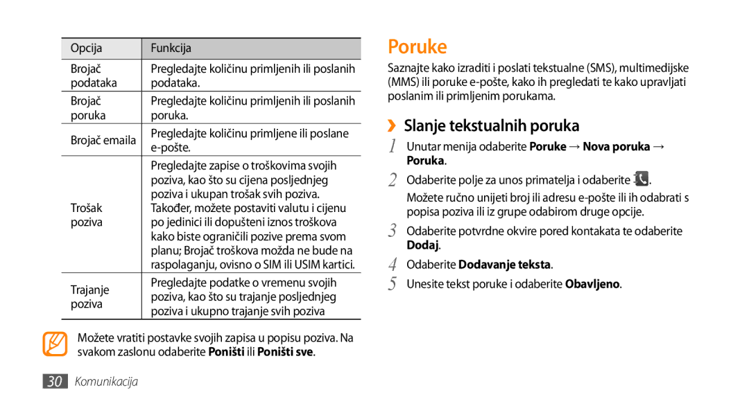 Samsung GT-B7722QKATWO, GT-B7722QKATRA manual Poruke, ››Slanje tekstualnih poruka, Poruka, Dodaj, Odaberite Dodavanje teksta 