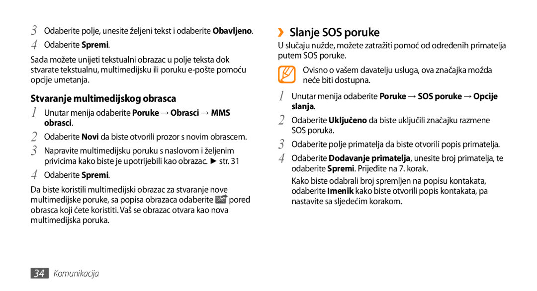 Samsung GT-B7722QKATWO, GT-B7722QKATRA manual ››Slanje SOS poruke, Obrasci 