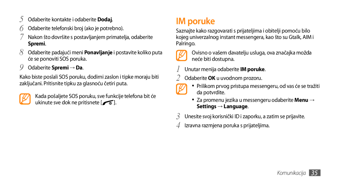 Samsung GT-B7722QKATRA, GT-B7722QKATWO manual IM poruke, Spremi 