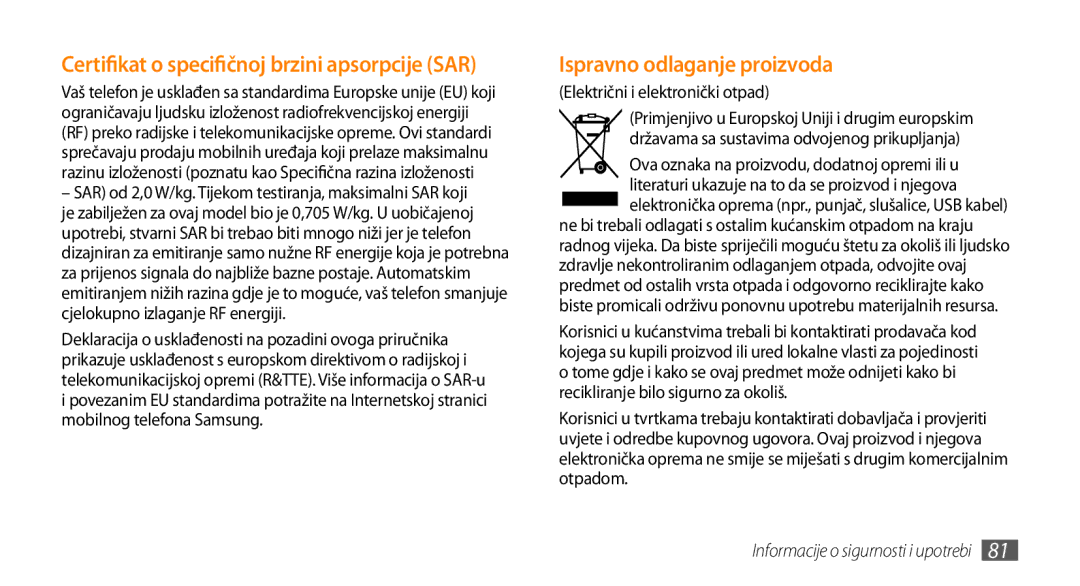 Samsung GT-B7722QKATRA, GT-B7722QKATWO manual Ispravno odlaganje proizvoda, Električni i elektronički otpad 