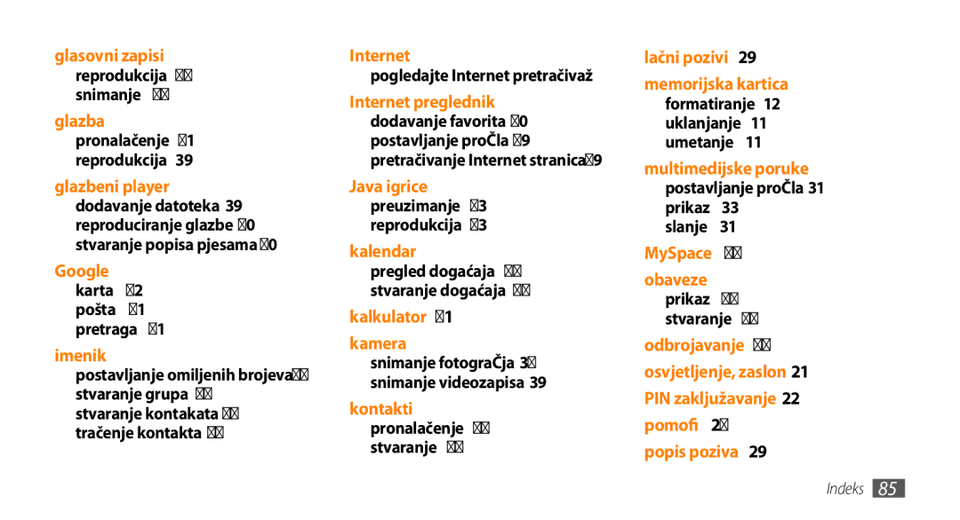 Samsung GT-B7722QKATRA, GT-B7722QKATWO manual Glazba, Pogledajte Internet pretraživač 