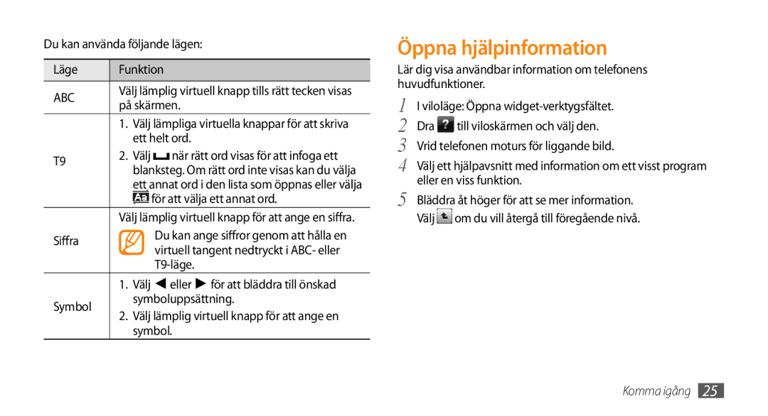 Samsung GT-B7722QKANEE, GT-B7722QKAXEE manual Öppna hjälpinformation 