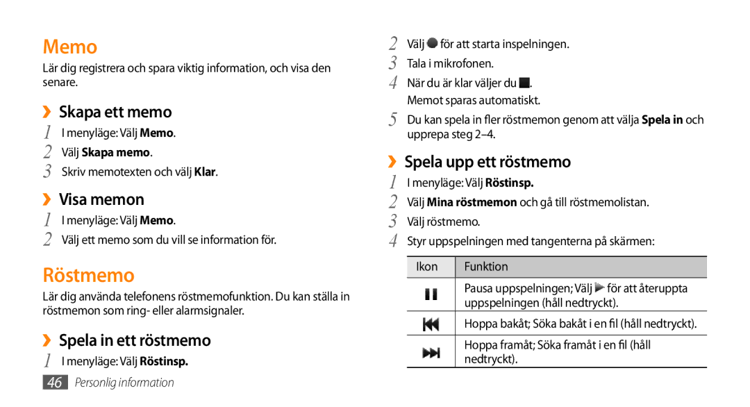 Samsung GT-B7722QKAXEE, GT-B7722QKANEE manual Memo, Röstmemo 