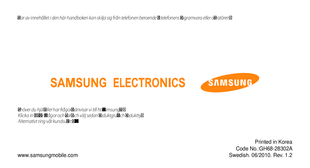 Samsung GT-B7722QKAXEE, GT-B7722QKANEE manual Swedish /2010. Rev 