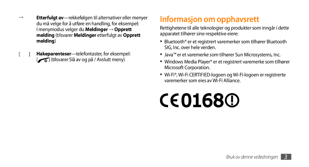 Samsung GT-B7722QKANEE, GT-B7722QKAXEE manual Informasjon om opphavsrett 