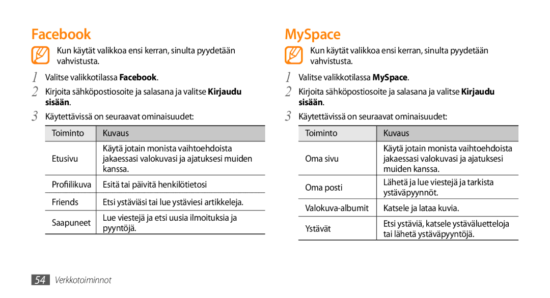 Samsung GT-B7722QKAXEE, GT-B7722QKANEE manual Facebook, MySpace 