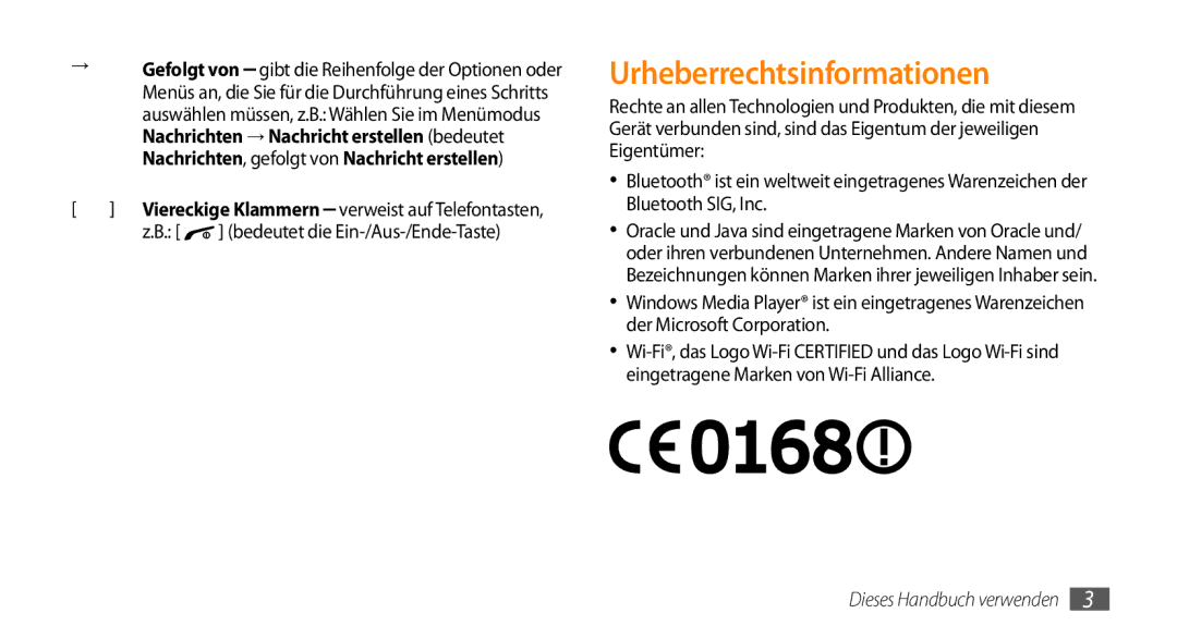 Samsung GT-B7722QKIATO, GT-B7722QKIDBT manual Urheberrechtsinformationen 