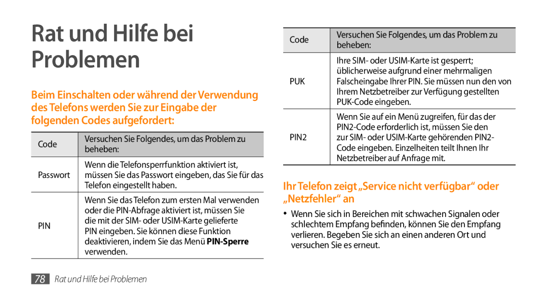 Samsung GT-B7722QKIDBT, GT-B7722QKIATO manual Rat und Hilfe bei Problemen 