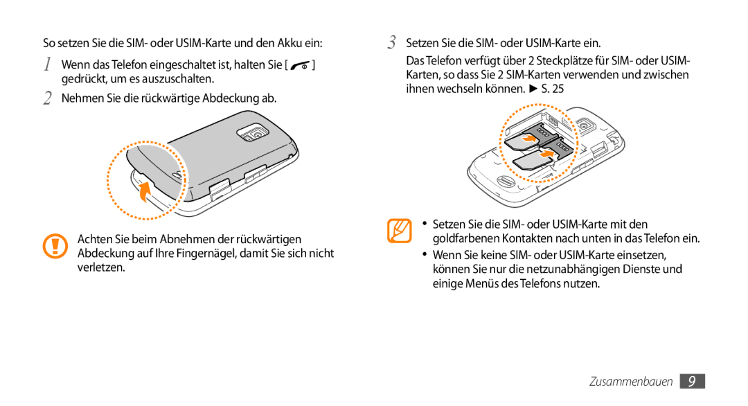 Samsung GT-B7722QKIATO, GT-B7722QKIDBT manual Zusammenbauen 