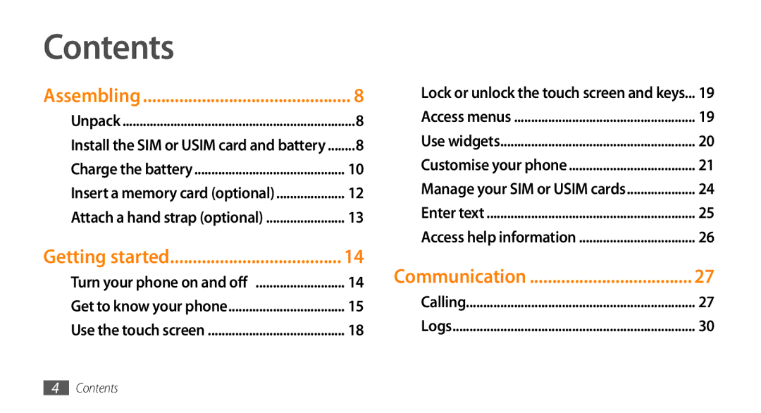 Samsung GT-B7722QKIDBT, GT-B7722QKIATO manual Contents 