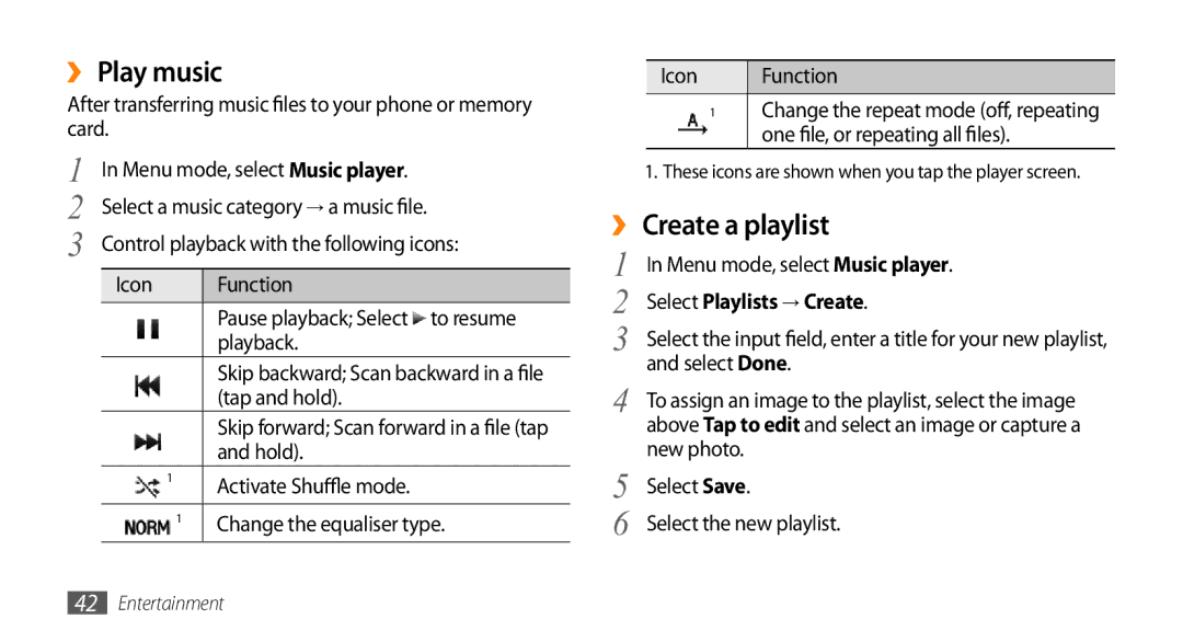 Samsung GT-B7722QKIDBT, GT-B7722QKIATO manual ›› Play music, ›› Create a playlist, Select Playlists → Create 