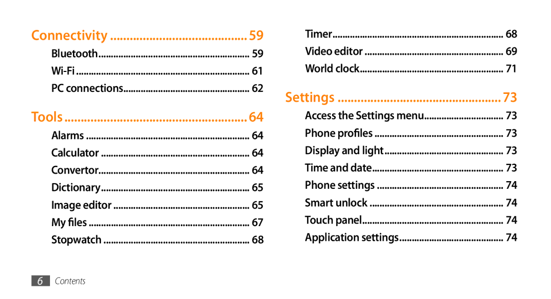 Samsung GT-B7722QKIDBT, GT-B7722QKIATO manual Connectivity, Tools, Settings 