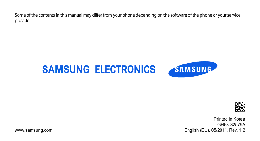 Samsung GT-B7722QKIDBT, GT-B7722QKIATO manual GH68-32579A 