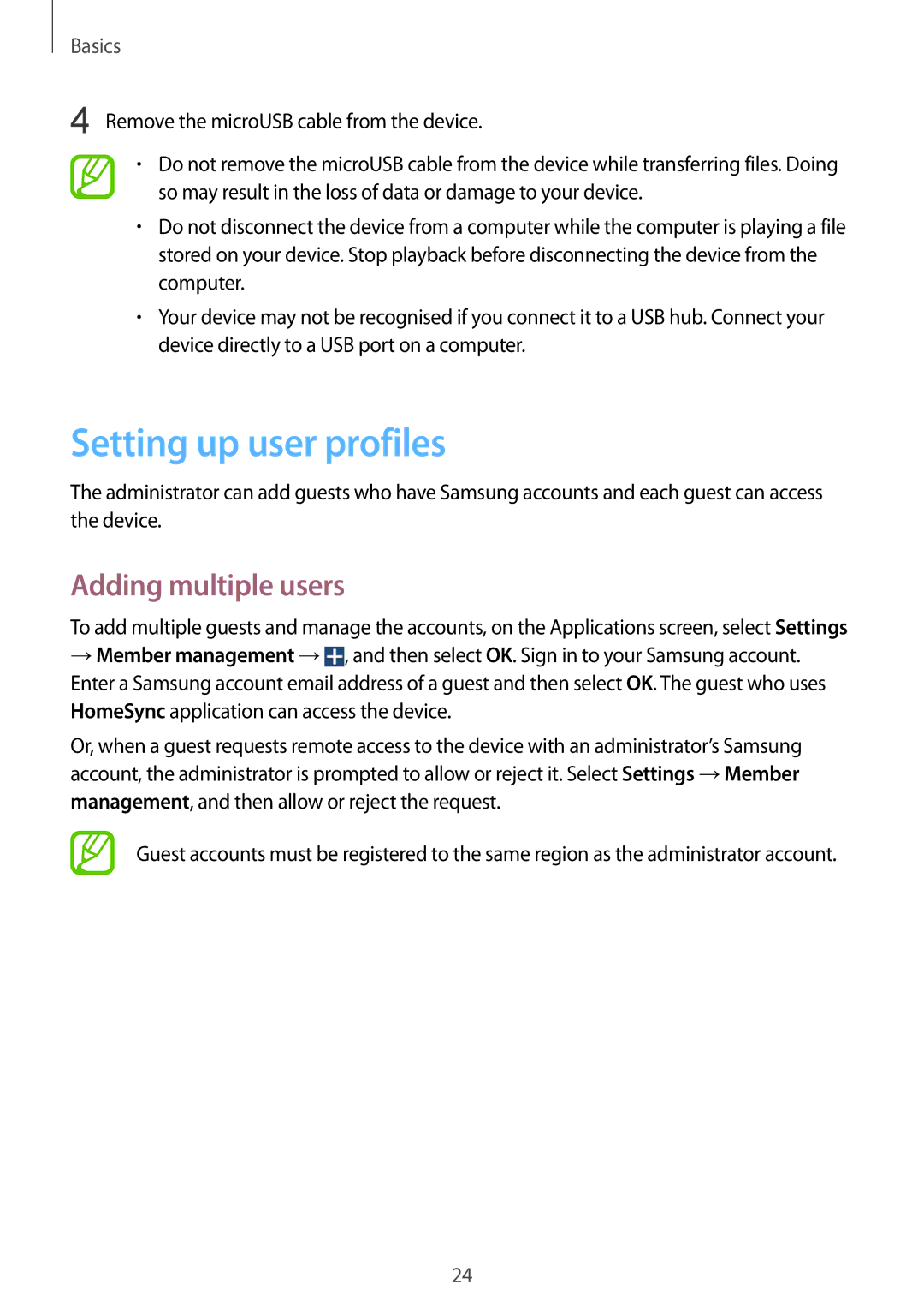 Samsung GT-B9150 user manual Setting up user profiles, Adding multiple users 