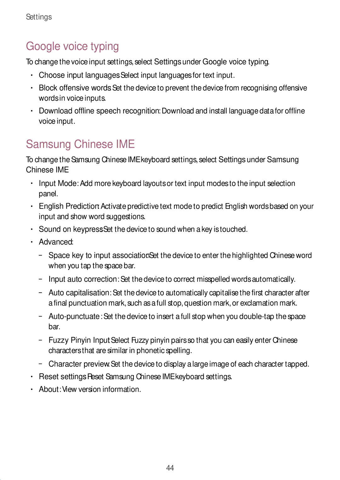 Samsung GT-B9150 user manual Google voice typing, Samsung Chinese IME, Advanced 