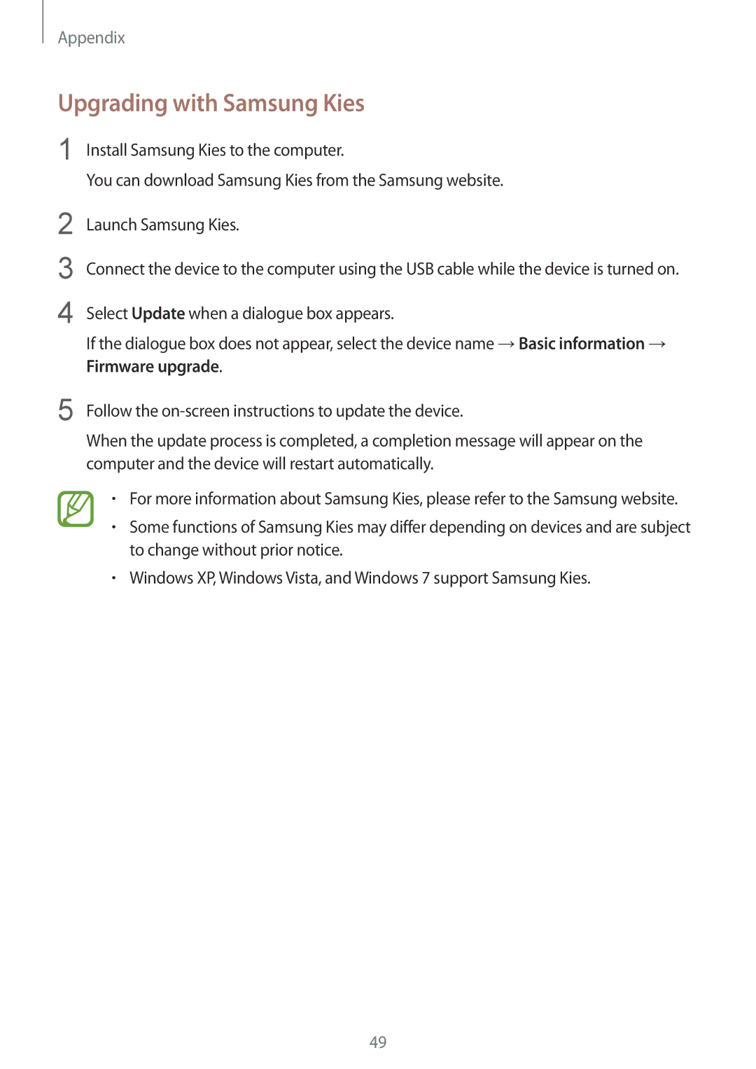 Samsung GT-B9150 user manual Upgrading with Samsung Kies 