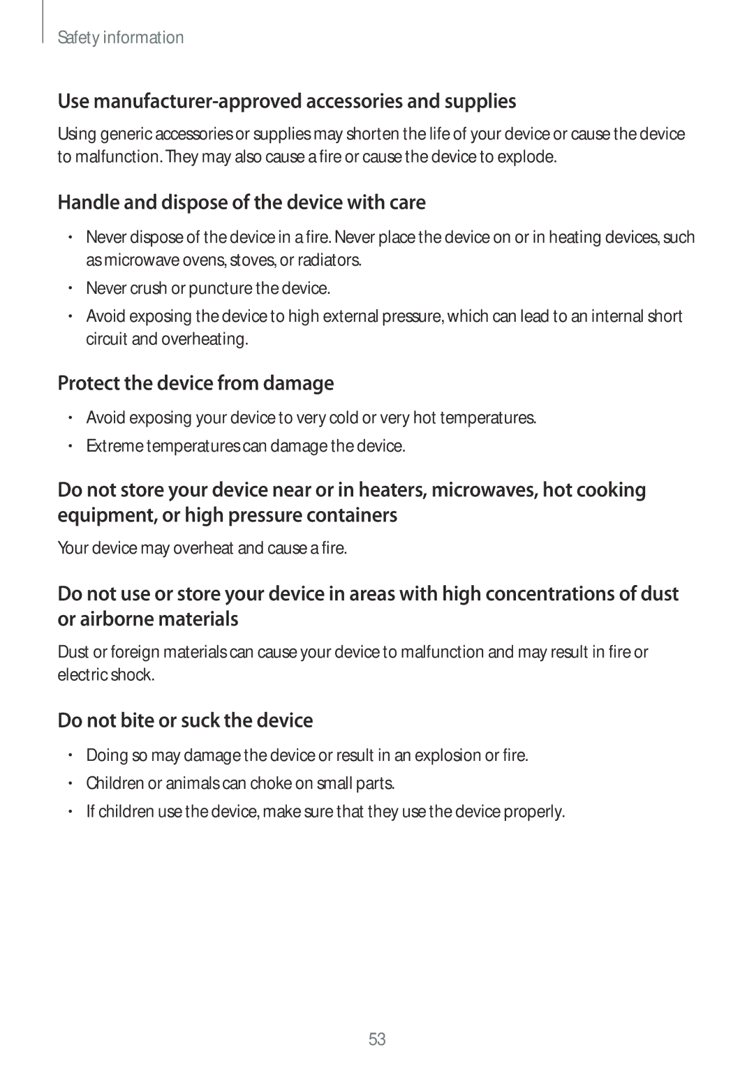 Samsung GT-B9150 user manual Use manufacturer-approved accessories and supplies, Handle and dispose of the device with care 