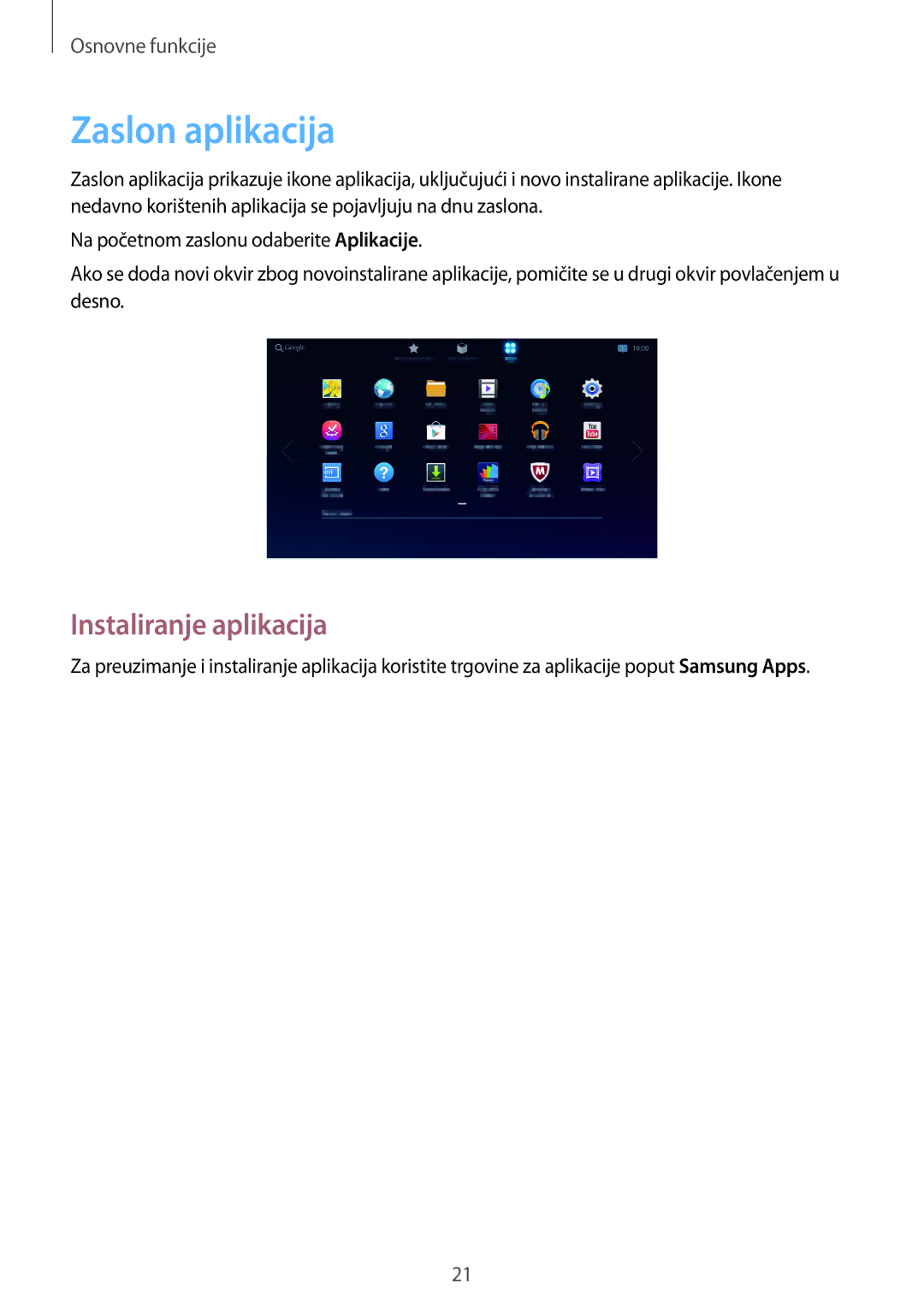 Samsung GT-B9150ZKACRO manual Zaslon aplikacija, Instaliranje aplikacija 