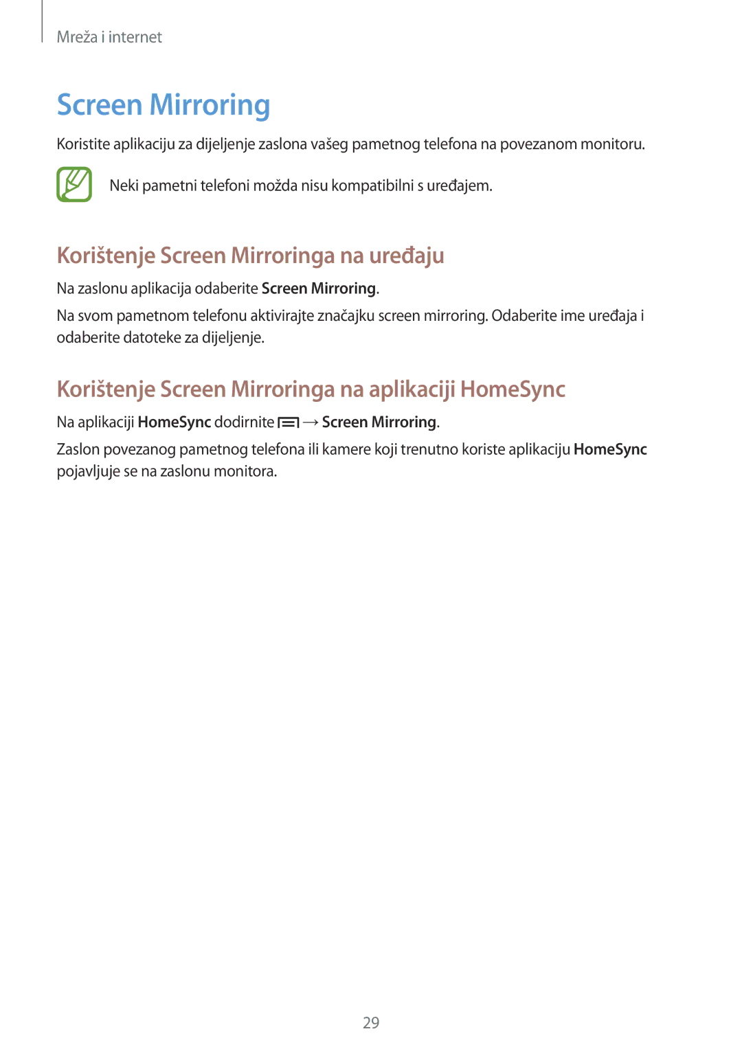 Samsung GT-B9150ZKACRO Korištenje Screen Mirroringa na uređaju, Korištenje Screen Mirroringa na aplikaciji HomeSync 