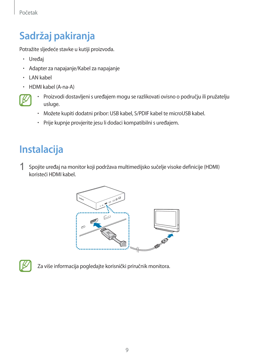 Samsung GT-B9150ZKACRO manual Sadržaj pakiranja, Instalacija 