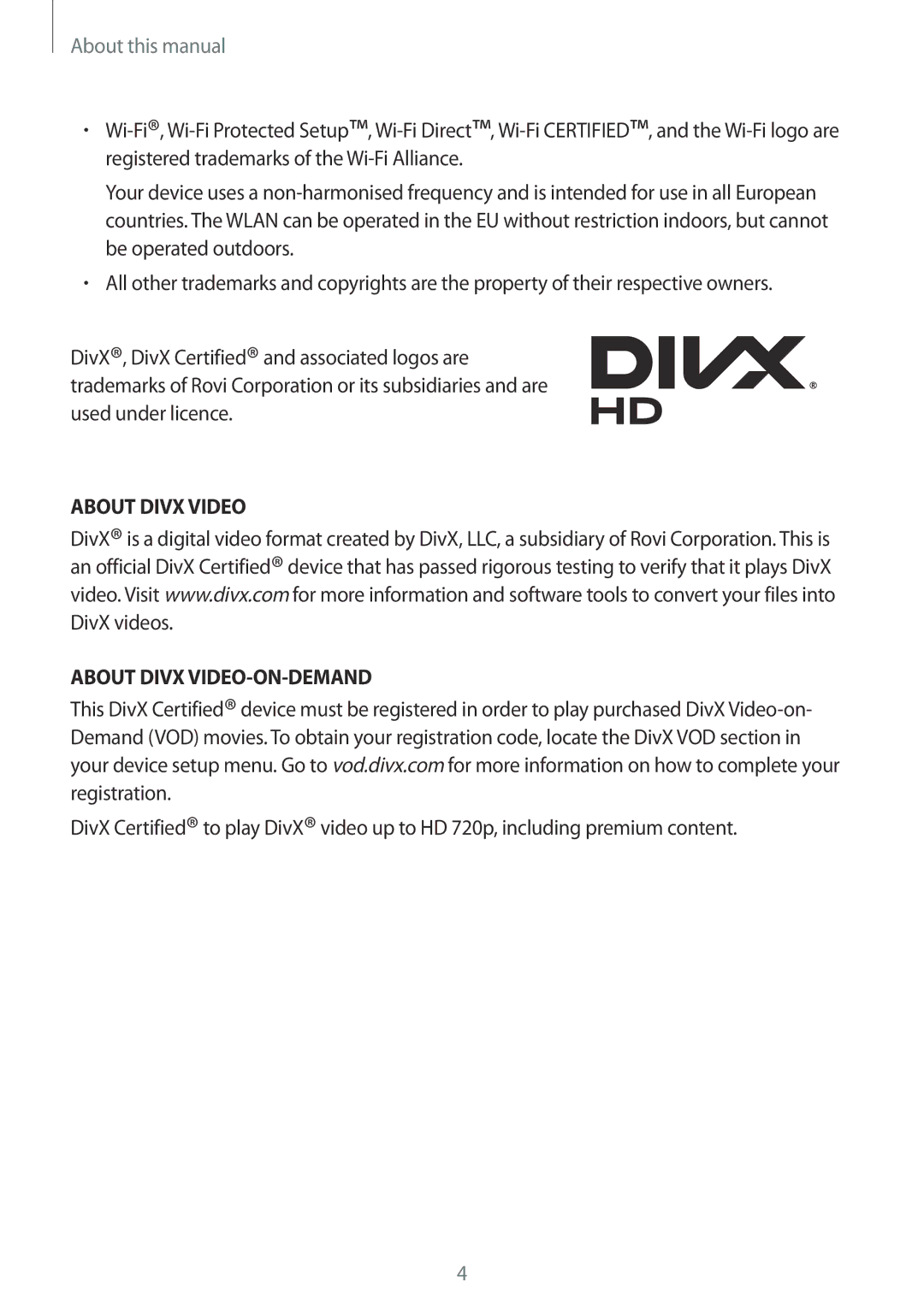 Samsung GT-B9150ZKAXEV, GT-B9150ZKADBT, GT-B9150ZKAXEF, GT-B9150ZKAITV manual About Divx Video About Divx VIDEO-ON-DEMAND 