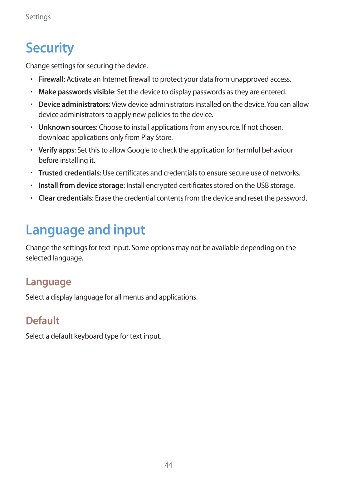 Samsung GT-B9150ZKADBT, GT-B9150ZKAXEF, GT-B9150ZKAITV, GT-B9150ZKAPHE, GT-B9150ZKAXEV Security, Language and input, Default 