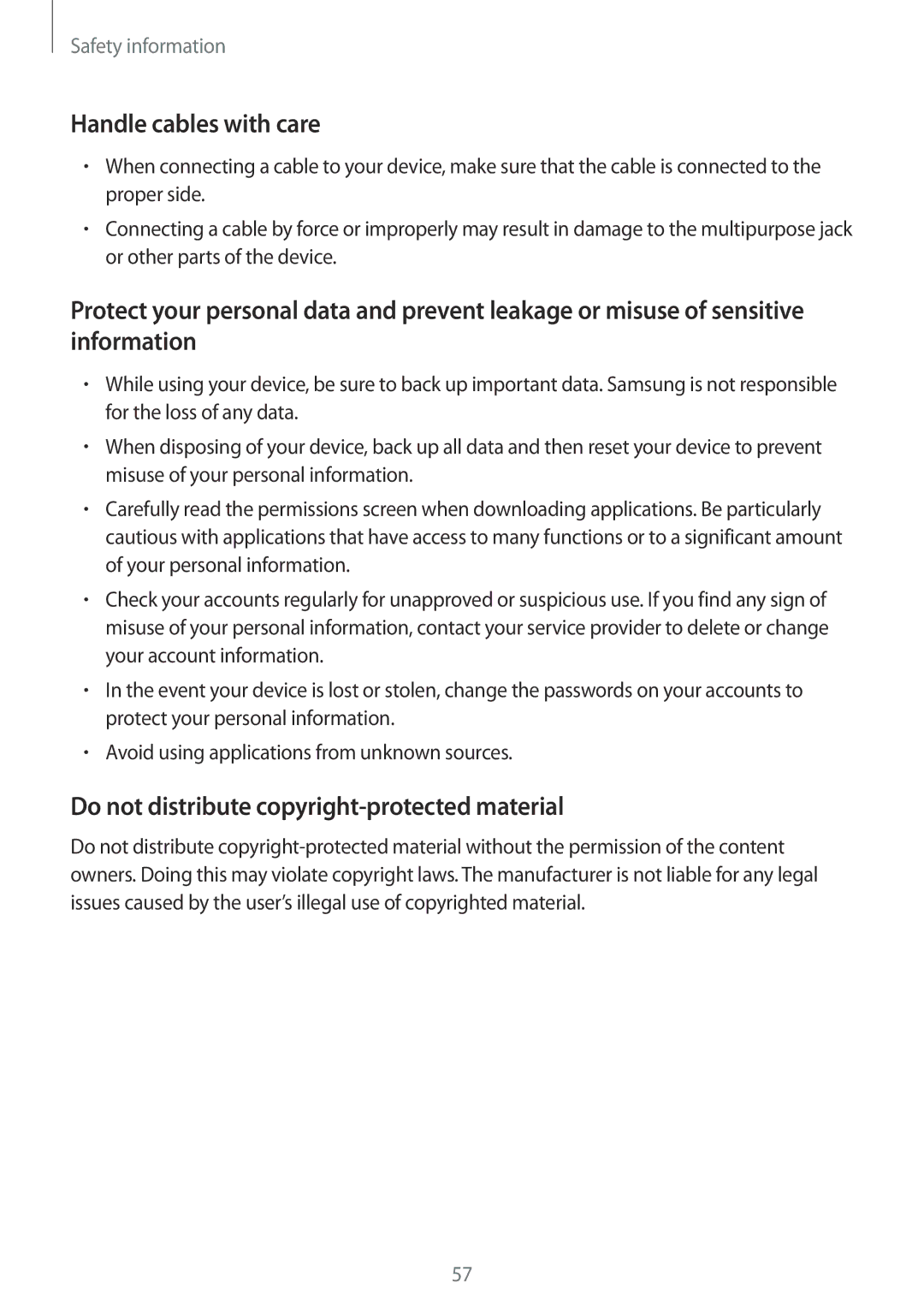 Samsung GT-B9150ZKAITV, GT-B9150ZKADBT manual Handle cables with care, Do not distribute copyright-protected material 