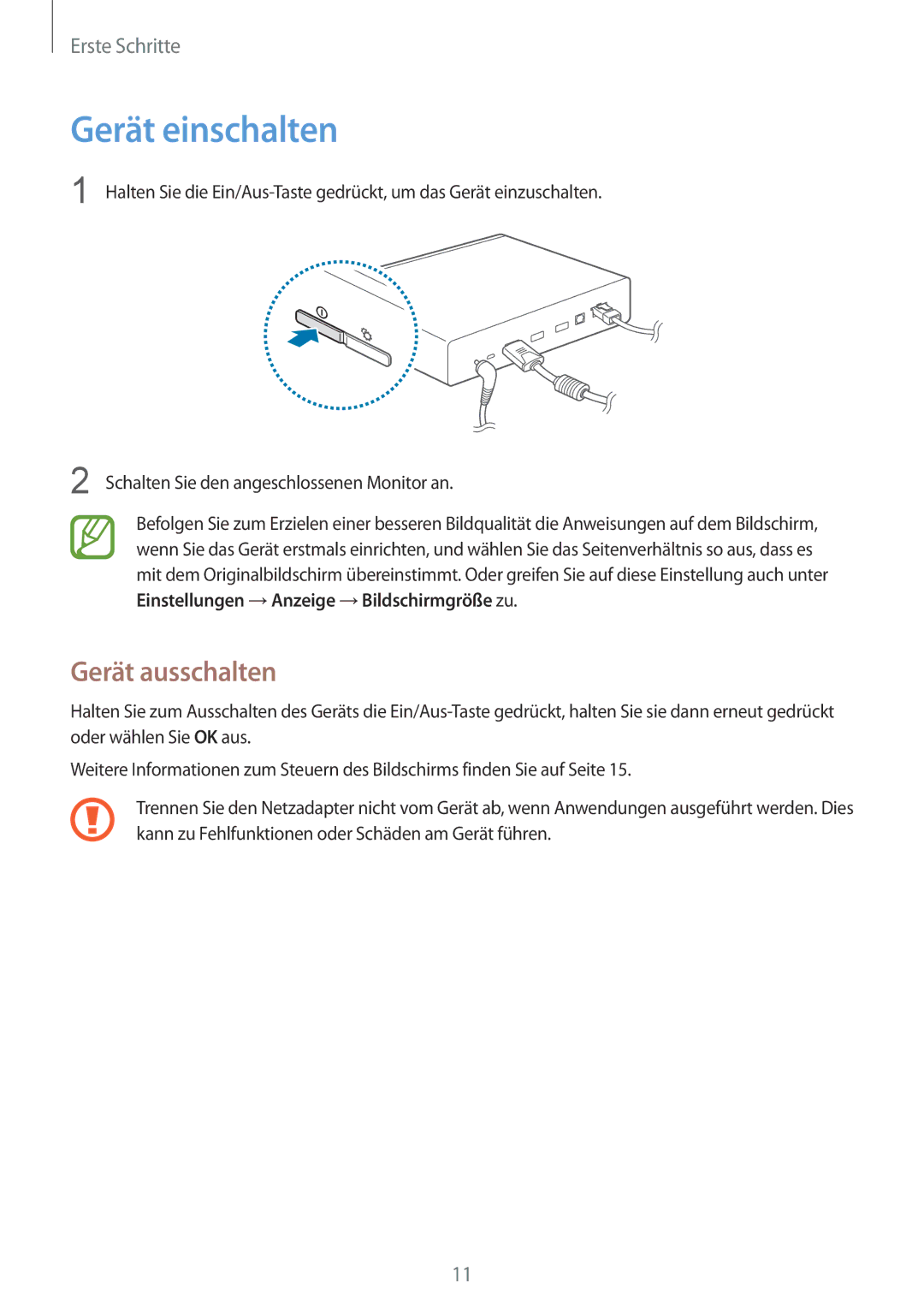 Samsung GT-B9150ZKADBT manual Gerät einschalten, Gerät ausschalten 