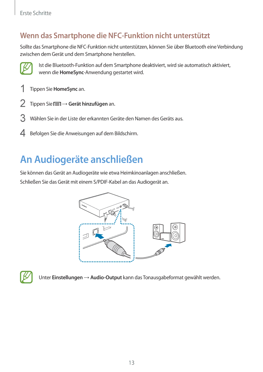 Samsung GT-B9150ZKADBT manual An Audiogeräte anschließen, Wenn das Smartphone die NFC-Funktion nicht unterstützt 