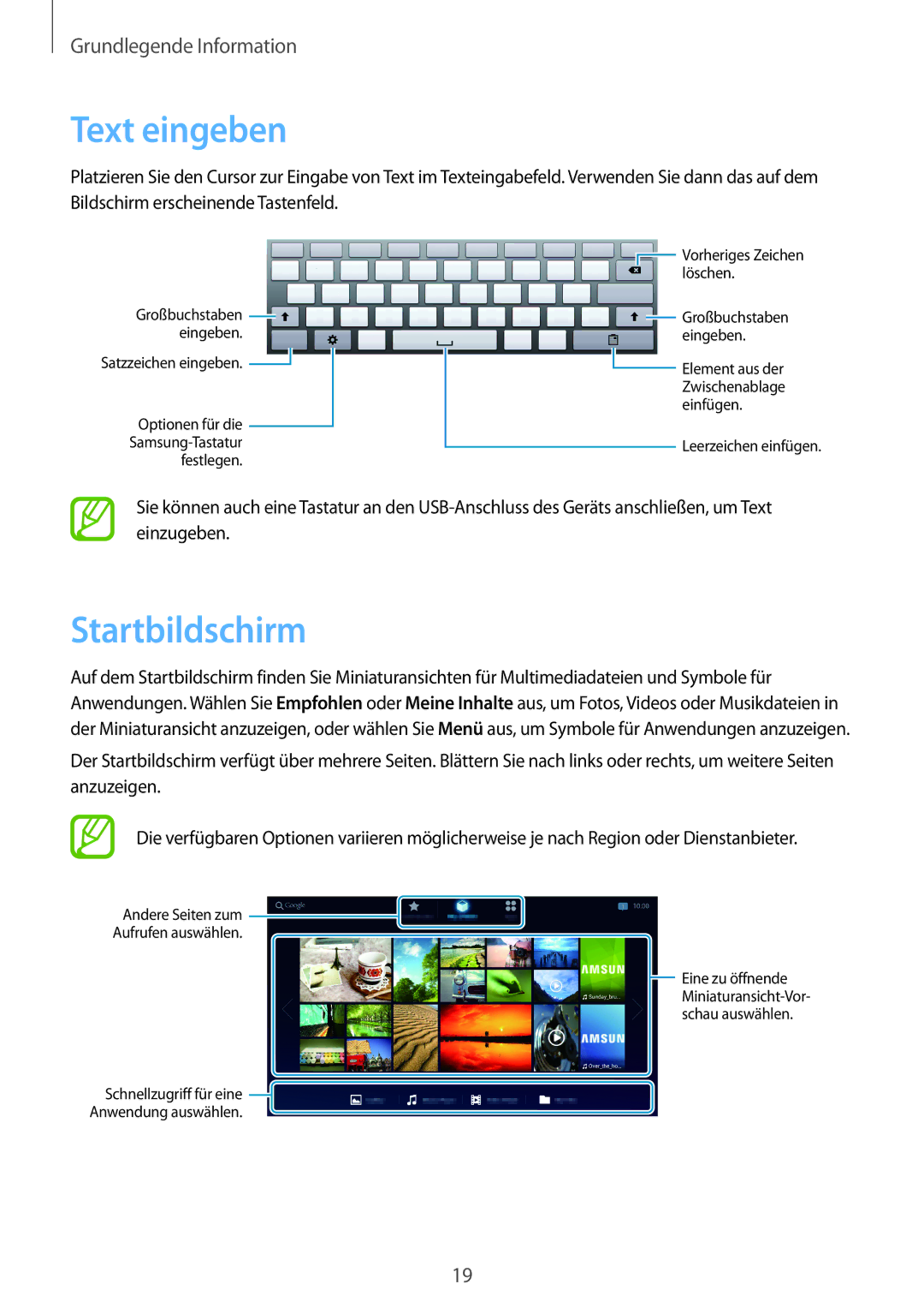 Samsung GT-B9150ZKADBT manual Text eingeben, Startbildschirm 