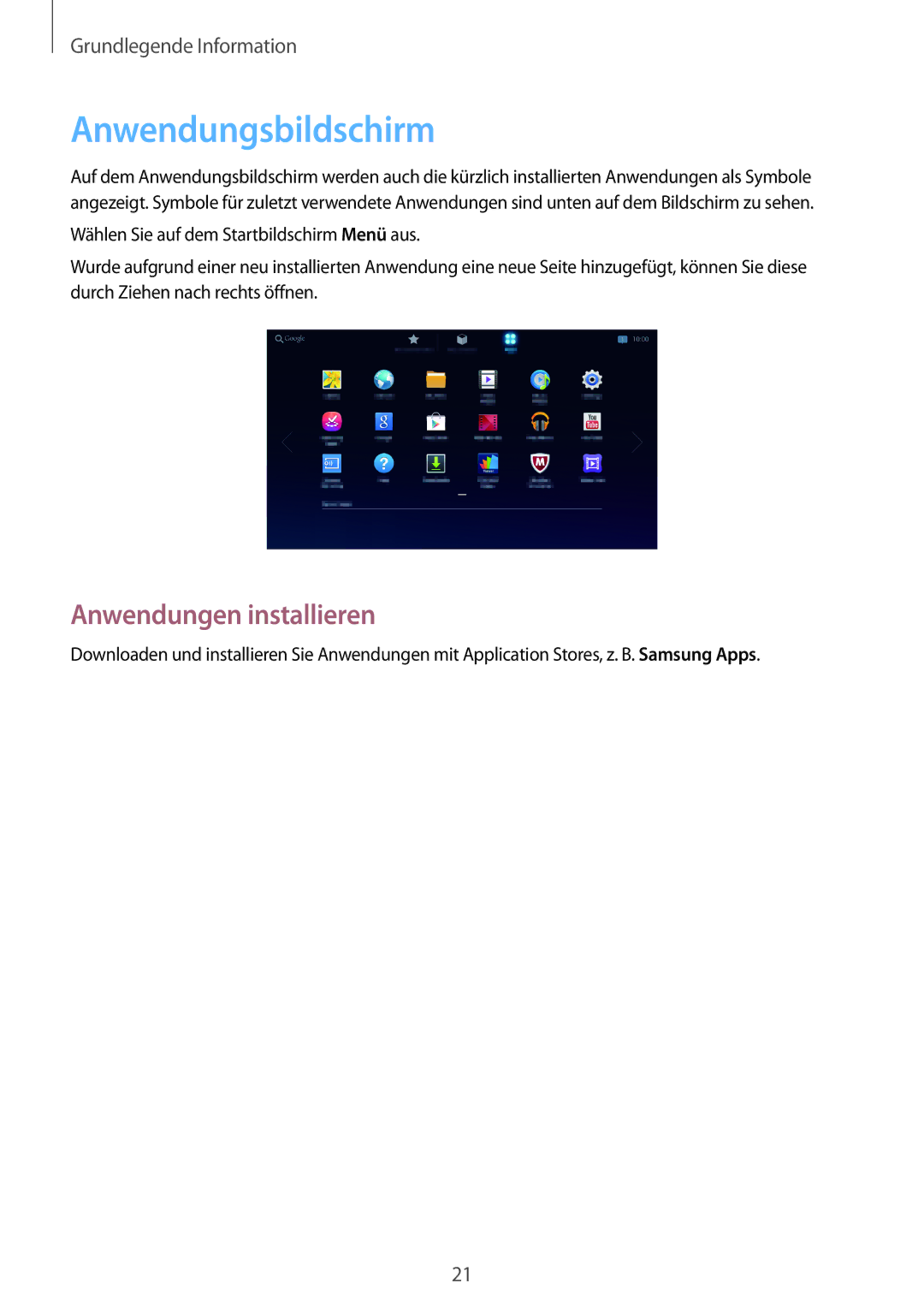 Samsung GT-B9150ZKADBT manual Anwendungsbildschirm, Anwendungen installieren 