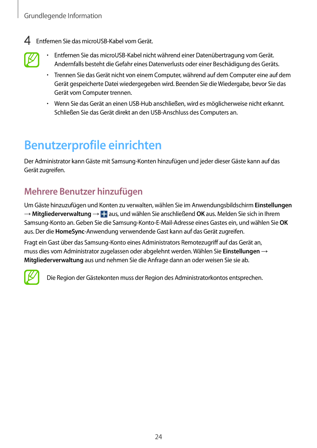 Samsung GT-B9150ZKADBT manual Benutzerprofile einrichten, Mehrere Benutzer hinzufügen 