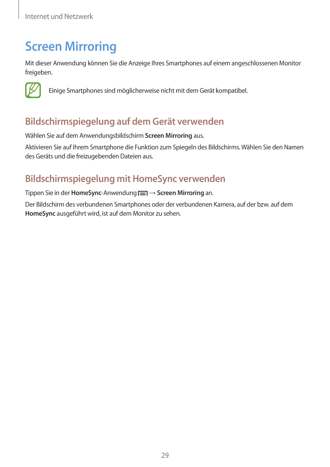 Samsung GT-B9150ZKADBT manual Screen Mirroring, Bildschirmspiegelung auf dem Gerät verwenden 