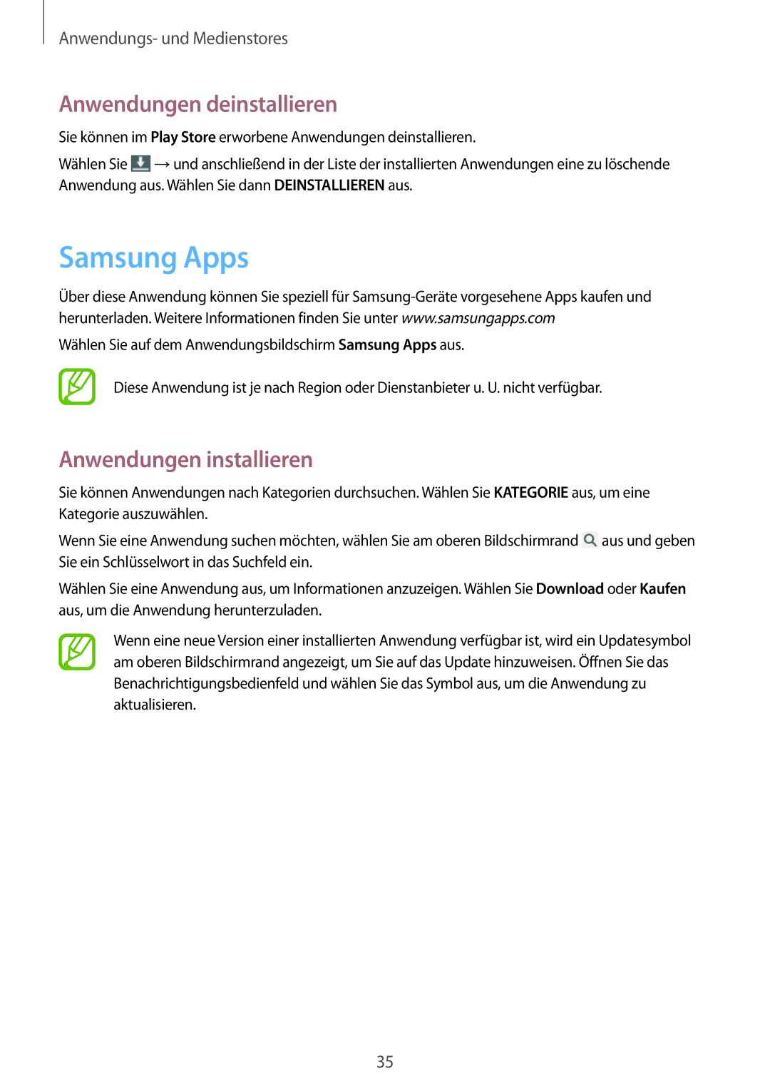 Samsung GT-B9150ZKADBT manual Samsung Apps, Anwendungen deinstallieren 