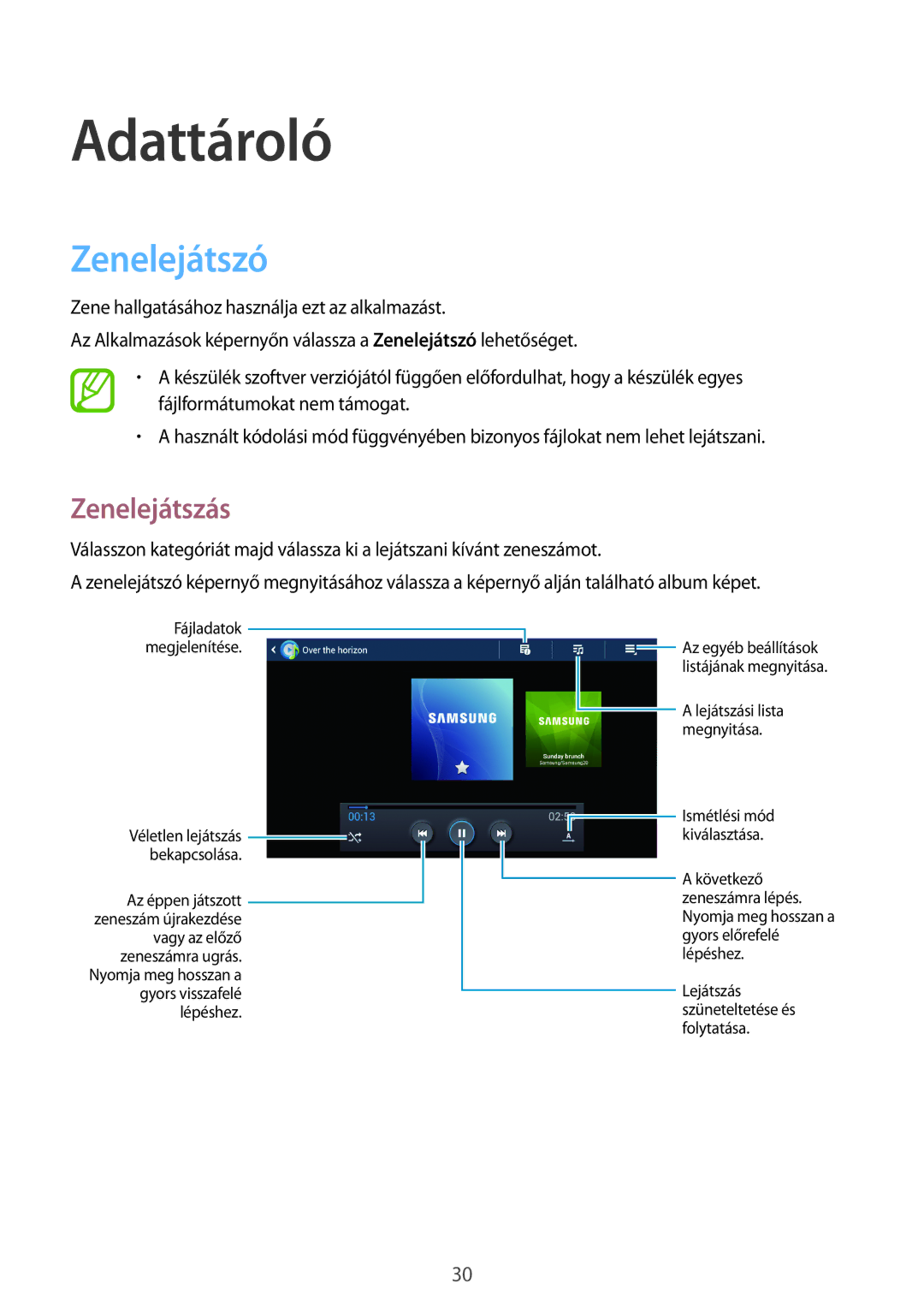 Samsung GT-B9150ZKAETL, GT-B9150ZKAXEH manual Adattároló, Zenelejátszó, Zenelejátszás 