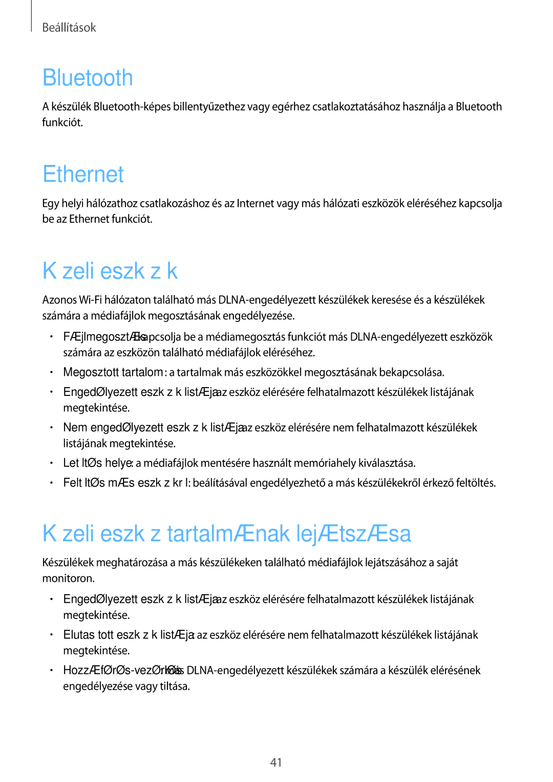 Samsung GT-B9150ZKAXEH, GT-B9150ZKAETL manual Bluetooth, Ethernet, Közeli eszközök, Közeli eszköz tartalmának lejátszása 