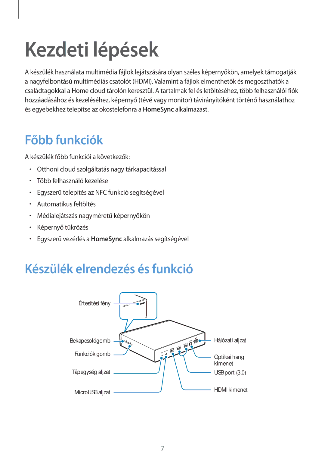 Samsung GT-B9150ZKAXEH, GT-B9150ZKAETL manual Kezdeti lépések, Főbb funkciók, Készülék elrendezés és funkció 