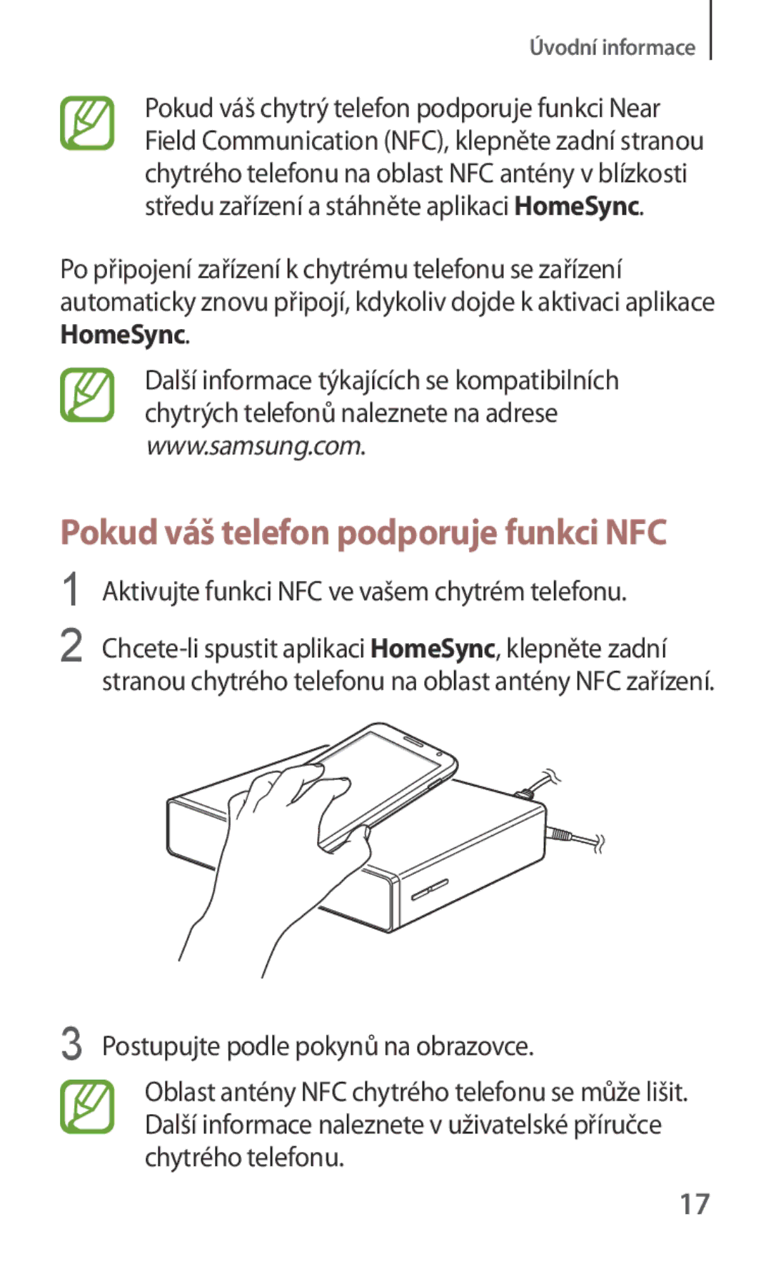 Samsung GT-B9150ZKAETL manual Pokud váš telefon podporuje funkci NFC 