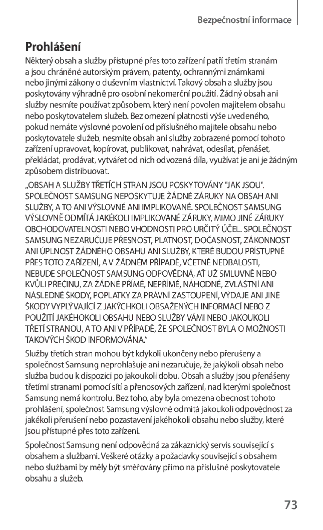 Samsung GT-B9150ZKAETL manual Prohlášení 