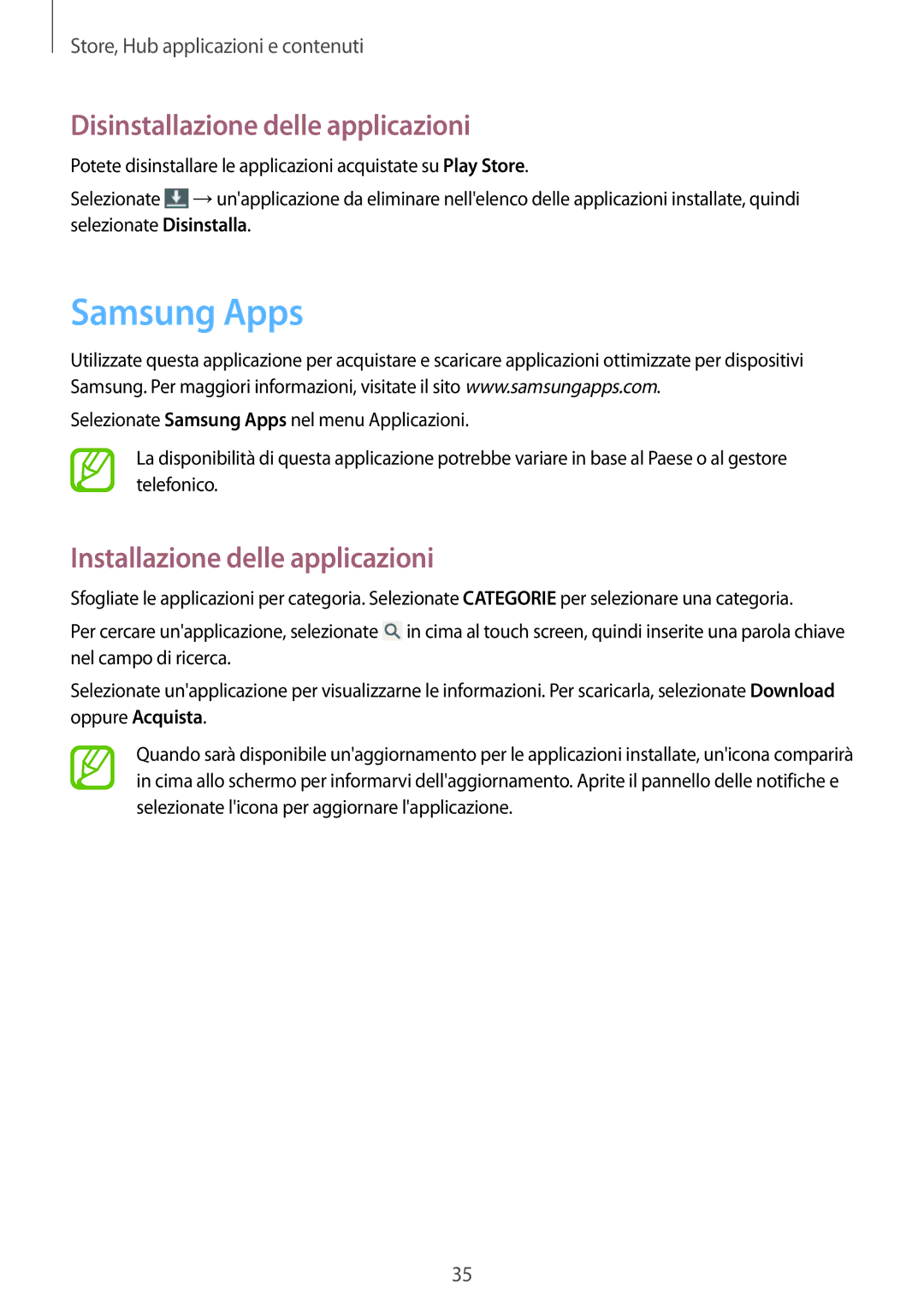 Samsung GT-B9150ZKAITV manual Samsung Apps, Disinstallazione delle applicazioni 