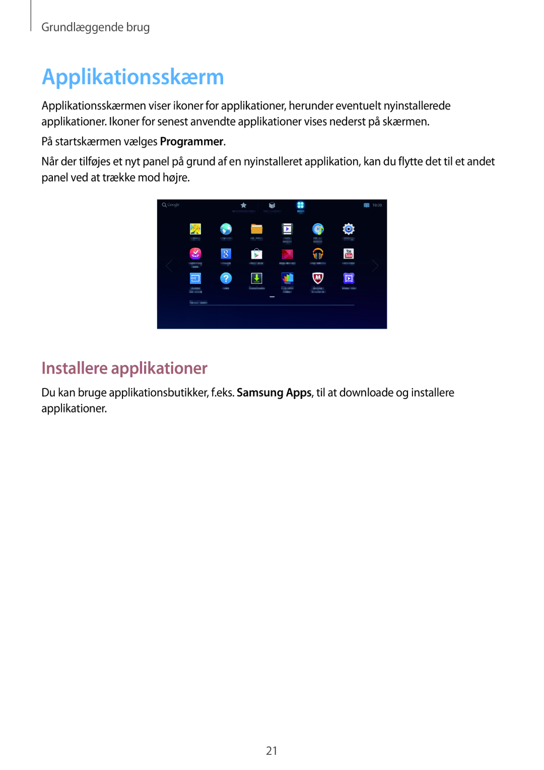 Samsung GT-B9150ZKANEE manual Applikationsskærm, Installere applikationer 