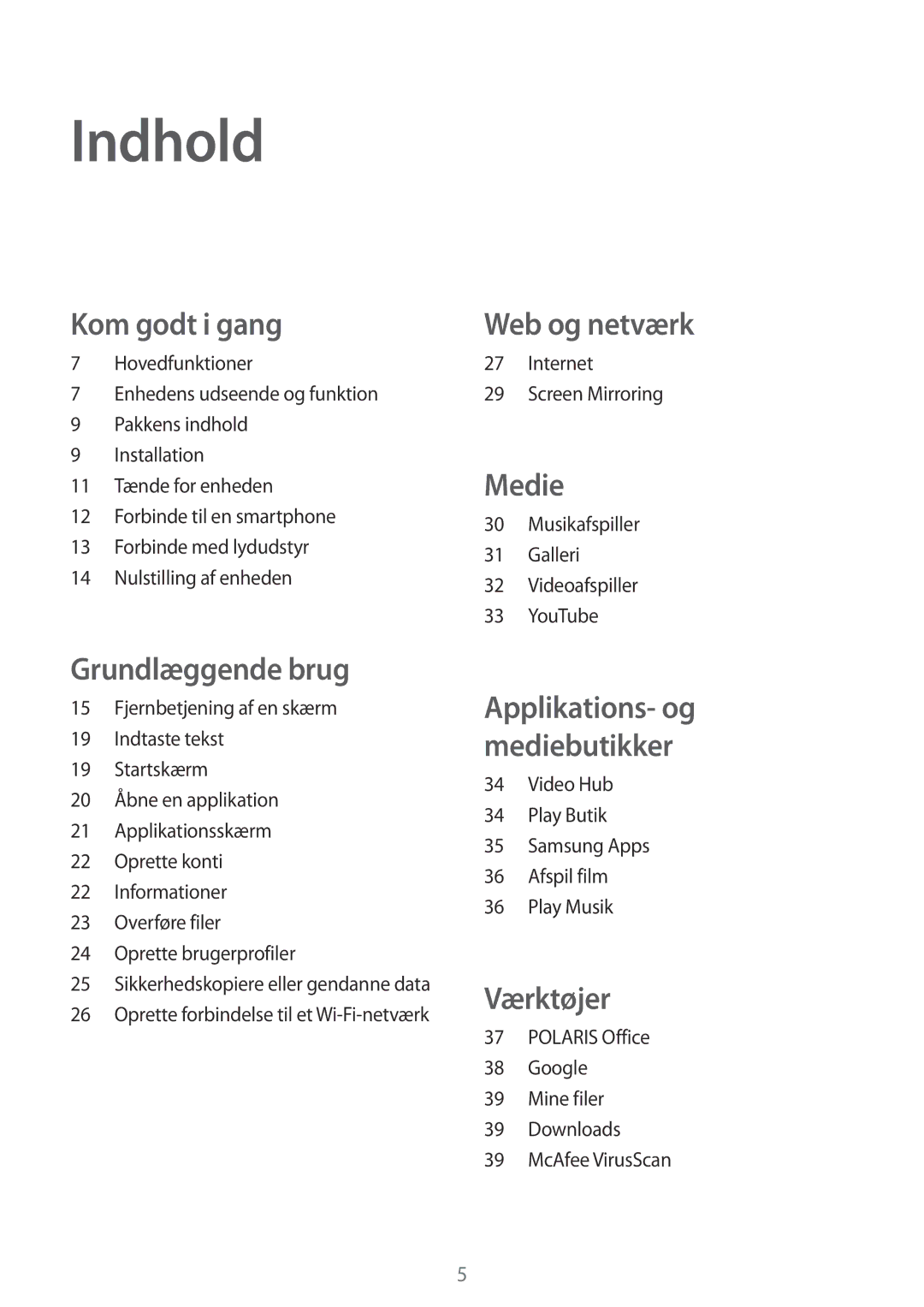 Samsung GT-B9150ZKANEE manual Indhold, Kom godt i gang 