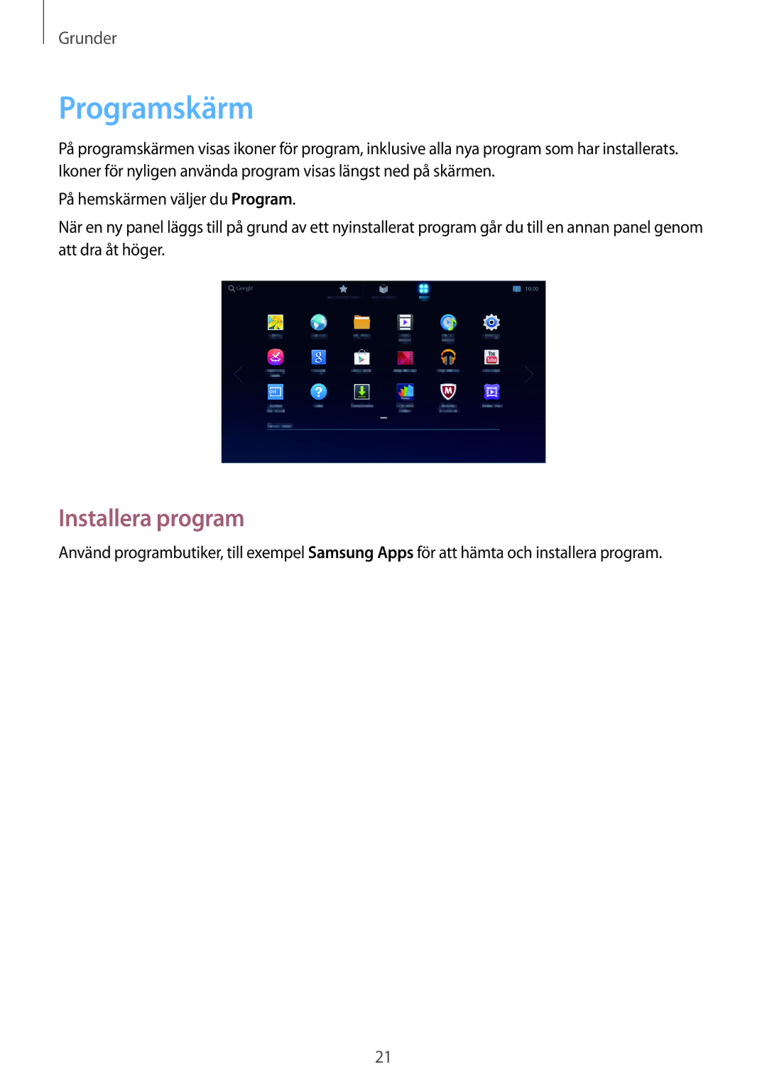 Samsung GT-B9150ZKANEE manual Programskärm, Installera program 