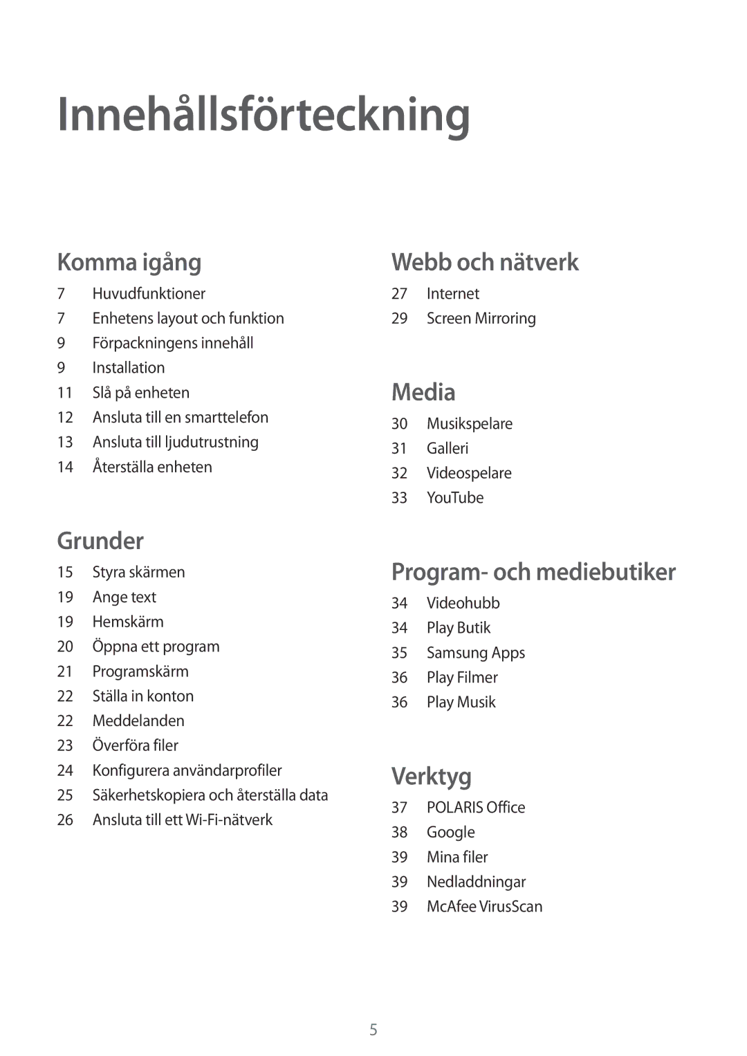 Samsung GT-B9150ZKANEE manual Innehållsförteckning, Komma igång 