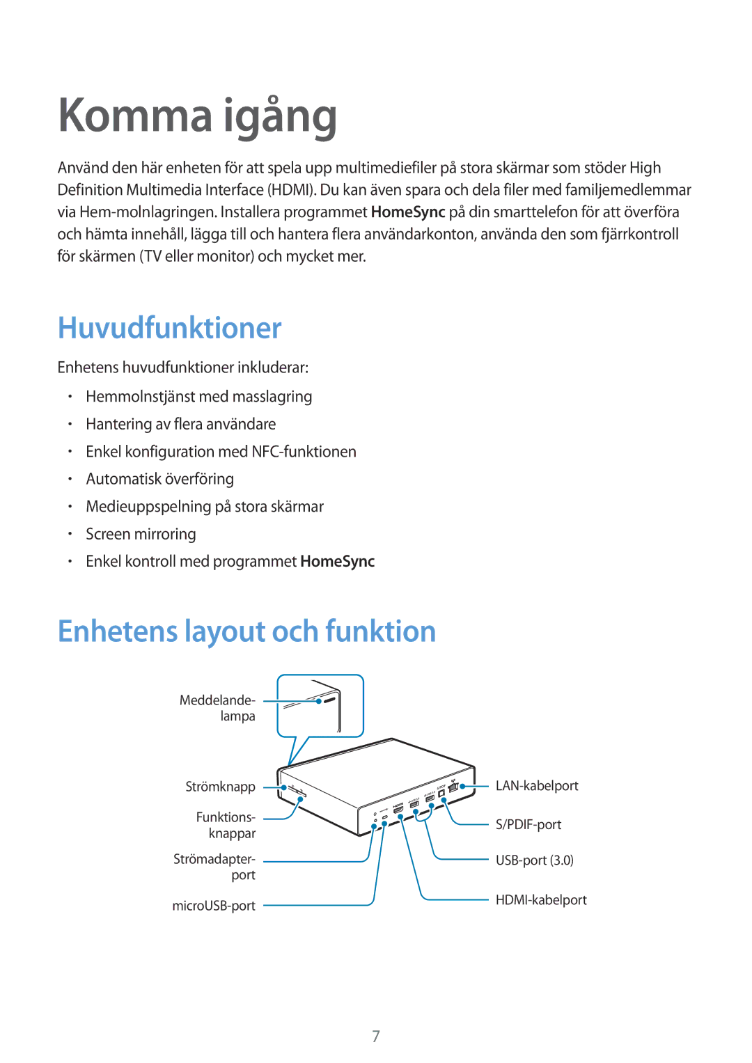 Samsung GT-B9150ZKANEE manual Komma igång, Huvudfunktioner, Enhetens layout och funktion 