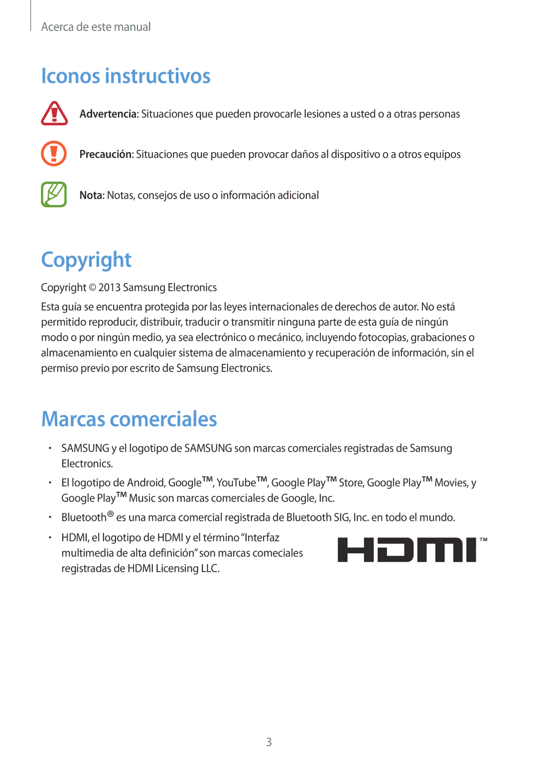 Samsung GT-B9150ZKAPHE manual Iconos instructivos, Copyright, Marcas comerciales 