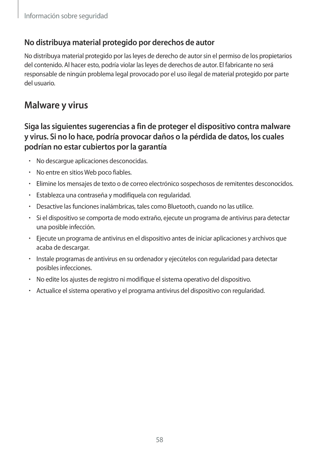 Samsung GT-B9150ZKAPHE manual Malware y virus, No distribuya material protegido por derechos de autor 