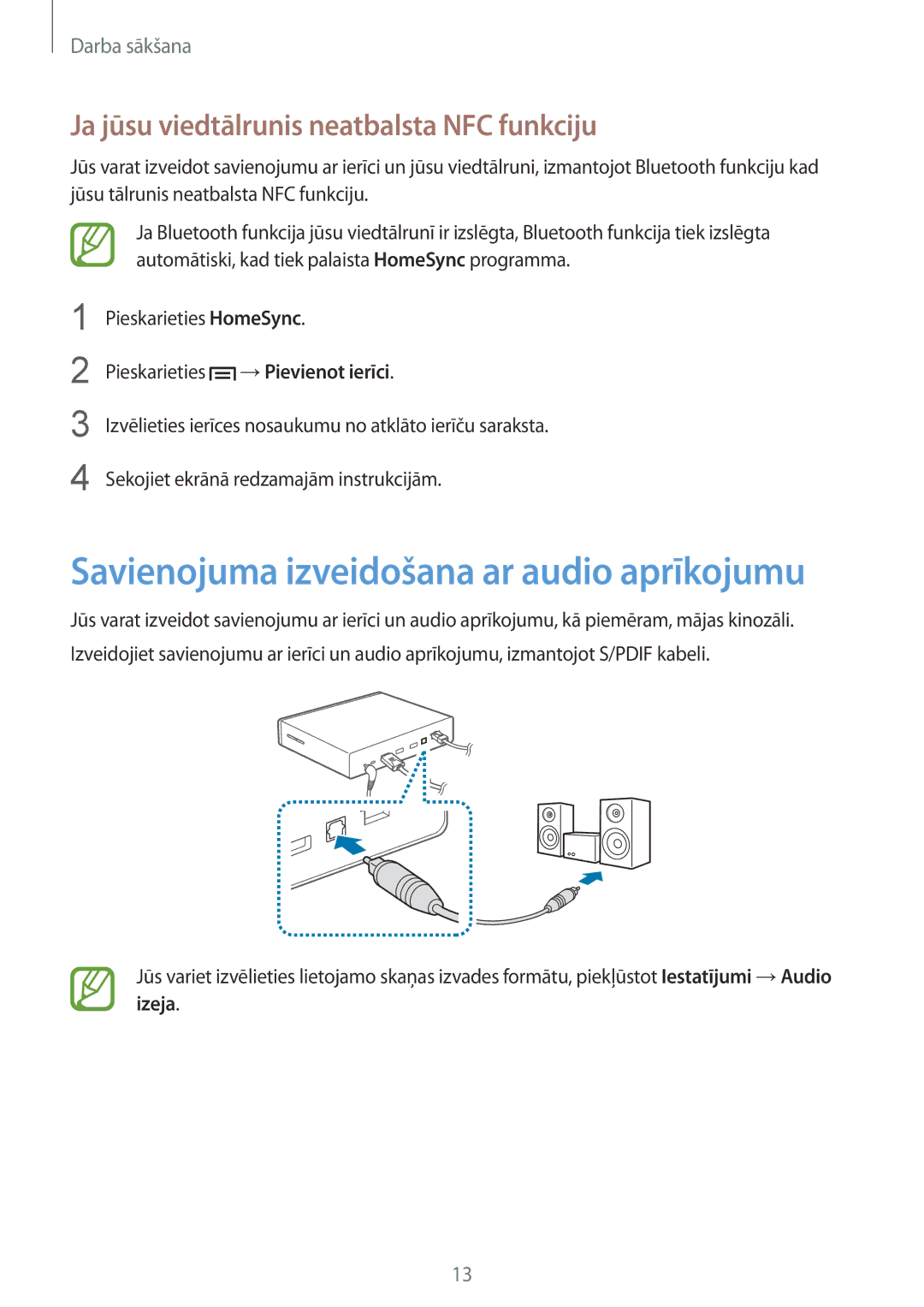 Samsung GT-B9150ZKASEB manual Savienojuma izveidošana ar audio aprīkojumu, Ja jūsu viedtālrunis neatbalsta NFC funkciju 