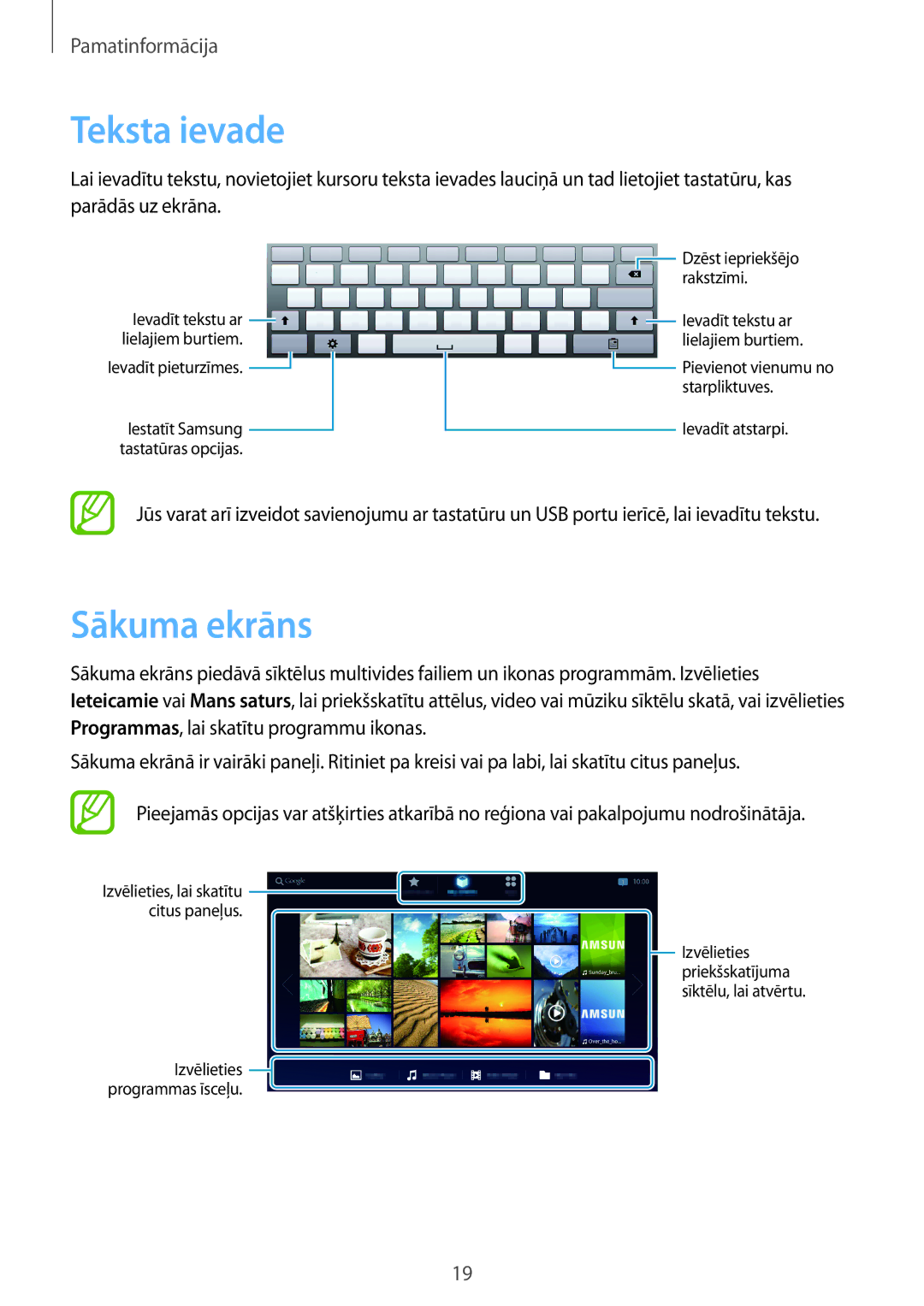 Samsung GT-B9150ZKASEB manual Teksta ievade, Sākuma ekrāns 